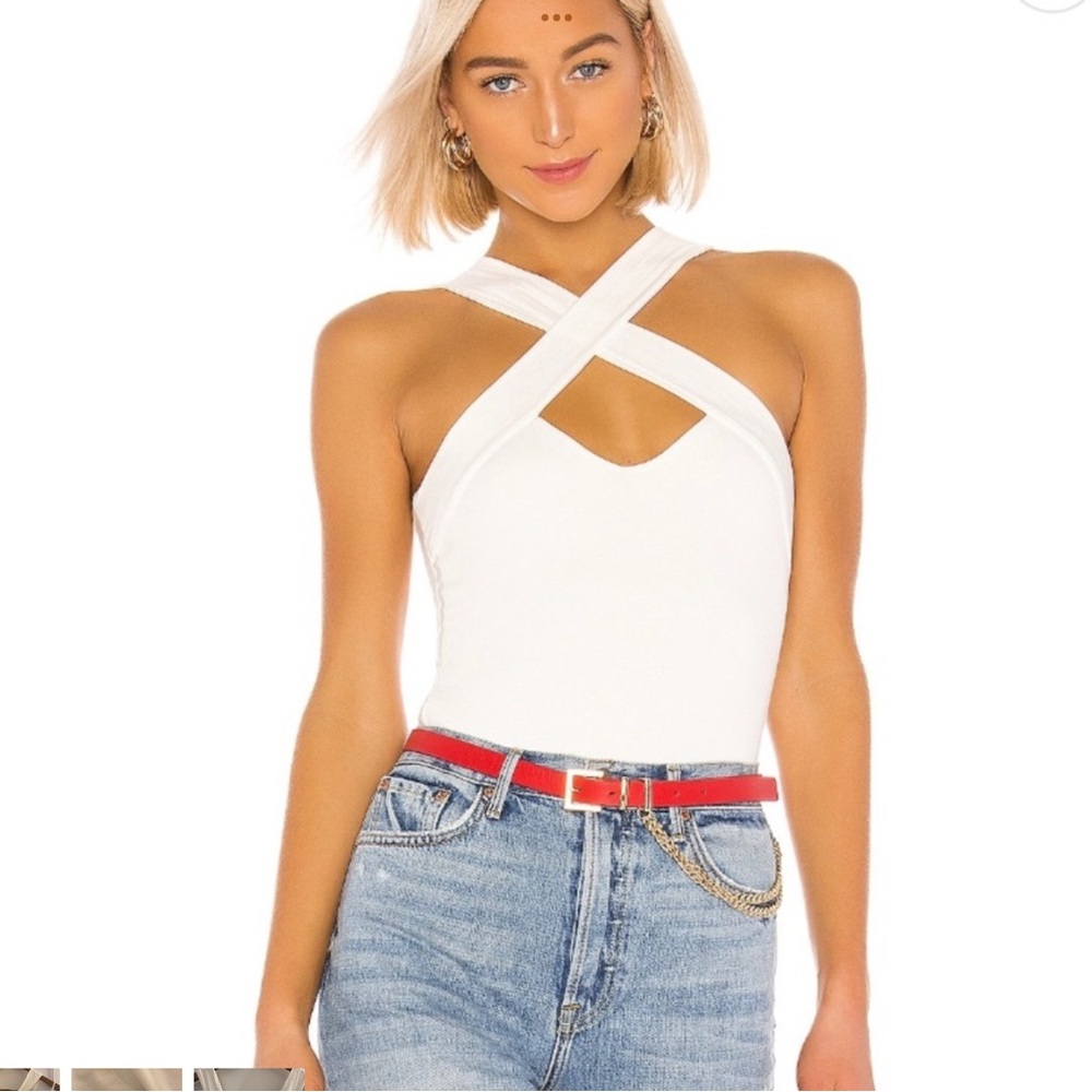 REVOLVE Superdown Gene Cross Front Bodysuit in White 🛍 NEW with tags XS